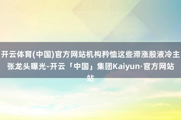 开云体育(中国)官方网站机构矜恤这些滞涨股液冷主张龙头曝光-开云「中国」集团Kaiyun·官方网站